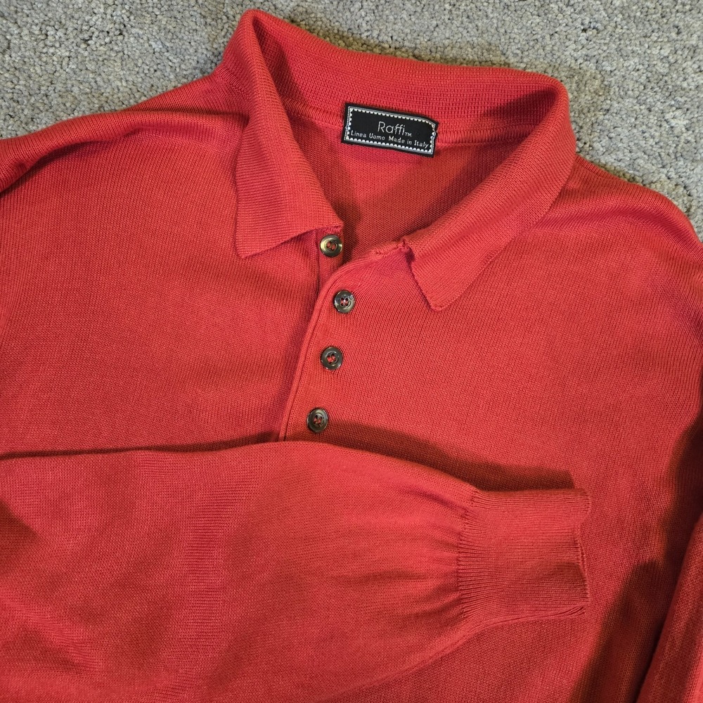 Raffi Linea Uomo Mens Sweater Large Collared Red Made in Italy Lightweight‎